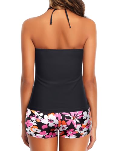 Women 2 Piece Tankini Set - High Neck Tummy Control Swimsuit with Shorts 2025 Halter Bathing Suit Swimwear2