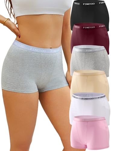 FINETOO Womens Cotton Boy Shorts Underwear Full Coverage Soft Boxer Briefs Panties for Lady Girls 6 Pack(M)