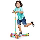 Lifemaster 3-Wheel Kids Scooter with Multi-Color Lights on Deck & Wheels – 5-Height Handlebar, Wide Anti-Slip Deck, Child Safety Certified, Boys & Girls Ages 3+ Supports Up to 150 lbs, Aqua Orange