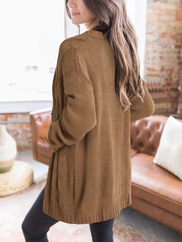 Image of Vrtige Women's Fall Cable Knit Button Long Sleeve Open Front Soft Cardigan Sweater Outerwear