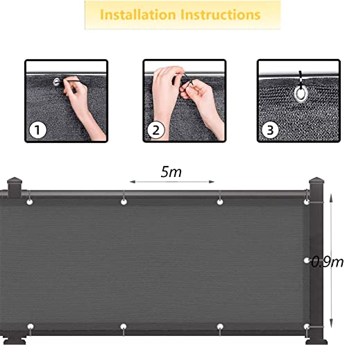 KAHEIGN Balcony Privacy Screen, 0.9m x 5m Patio Privacy Protective Screens 200g/m² HDPE 95% UV Block Porch Privacy Fence Cover for Backyard Deck Railing Pools - with Cable Ties and Rope - Image 4
