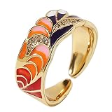 MAYIYAHO Personnalité créative Fleur Couleur Huile Diable 'S Bague Oeil Femmes 'Cuivre Gildé Zircon Hip Hop Open Ring Mode Bijoux