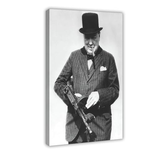 Winston Churchill avec Tommy Gun impression sur toile cadre 20x30 cm décoration de bureau WCYB
