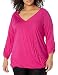 Paper + Tee Women's Plus-Size V-Neck Three-Quarter-Sleeve Drape Front Top