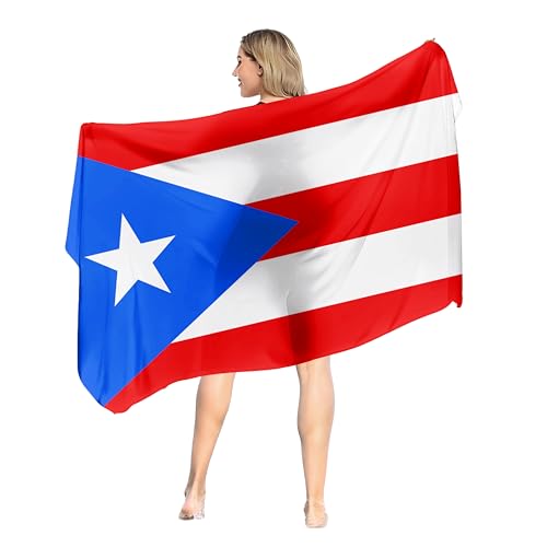 Tienchin Puerto Rico Flag Bathing Suit Cover Up for Women, Beach Sarong Wraps for Women