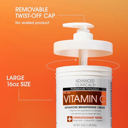 Advanced Clinicals Brightening Vitamin C Body Cream + AHA Exfoliating 10% Glycolic Acid & Lactic Acid Lotion 2PC Skincare Set For Women & Men To Reduce Appearance Of Dark Spots & Uneven Skin Tone