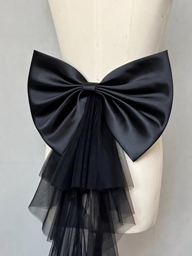 Detachable Satin Bow for Wedding Dress Bowknot with Irregular Tulle Tail3