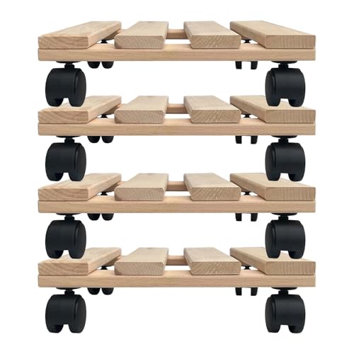 Hossi's Wholesale 4X Rolluntersetzer eckig Pflanzroller 30x30 cm - max. 120 kg Traglast - aus Buchenholz - Stabil & robust - Für Pflanztöpfe, Möbel & schwere Gegenstände