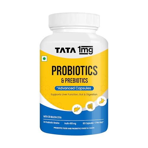 Tata 1mg Probiotics 30 Billion CFUs+ Capsules with Prebiotic Fiber- 60 Count | Gut Health & Digestion Support Supplement | For Men & Women