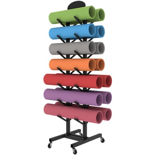 Soporte de suelo para 14 esterillas con compartimento de rodillos de espuma para optimizar espacio 2