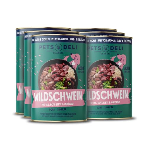 Pets Deli Classic Nassfutter für Hunde mit Wildschwein & Reis, 6x800g