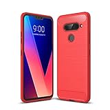 Cruzerlite für LG V40 hülle, Kohlefaser Textur Design Abdeckung Anti-Scratch Stoßdämpfung Schutzhülle für LG V40 ThinQ Hülle (Red)