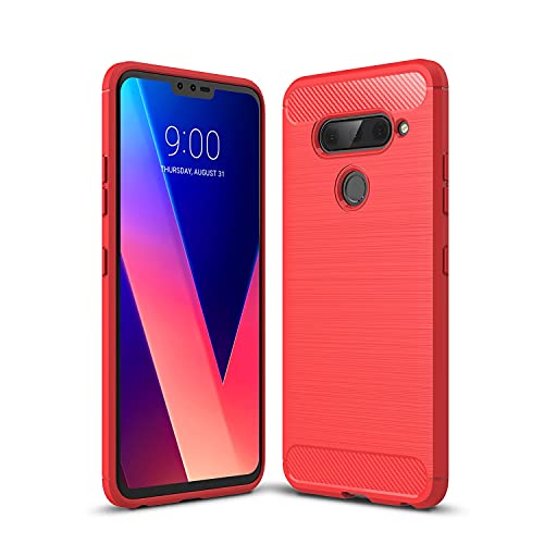 Cruzerlite für LG V40 hülle, Kohlefaser Textur Design Abdeckung Anti-Scratch Stoßdämpfung Schutzhülle für LG V40 ThinQ Hülle (Red)