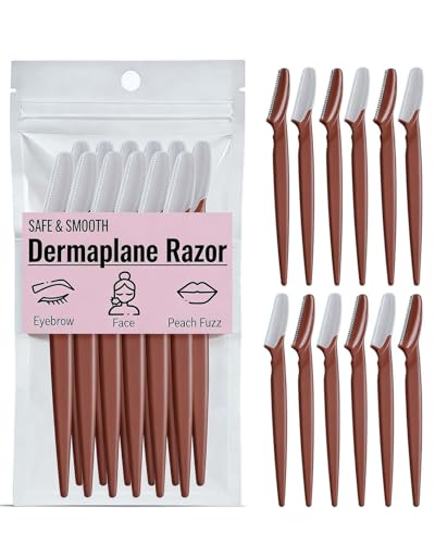 Dermaplane razor for Women – Gentle face razors for women & eyebrow razor Kit for Peach Fuzz Removal, Safe Protective Blade, Painless Facial Hair Remover & Exfoliating Tool, Pink,12-Pack