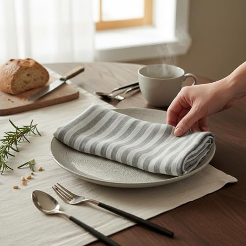 Servilletas de tela de lino 100% puro con sofisticadas esquinas ingletadas 5