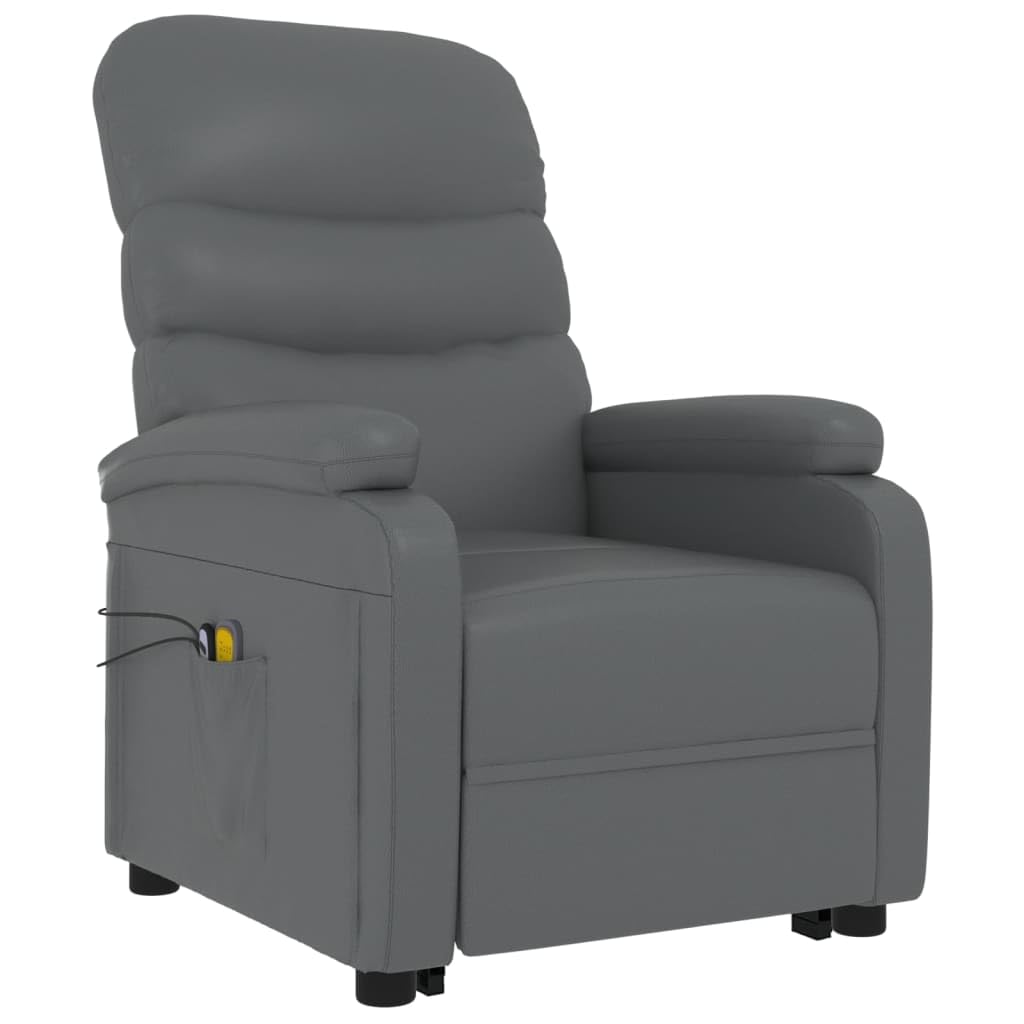vidaXL Stand Up Massage Chair - Power Lift Function, 3-Reclining Positions, 6-Point Vibration Massage, Anthracite Faux Leather, Durable & Comfortable