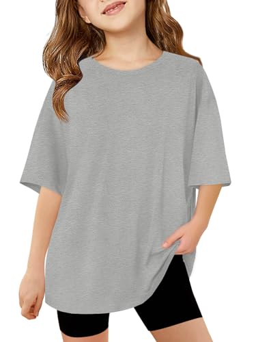 Image of Haloumoning Girls Short Sleeve T-Shirts | Kids, Summer,Girls shirts,Oversized t shirts,Girls T-Shirts,Oversized Tops, Casual Crewneck, Basic Tees 5-14Y