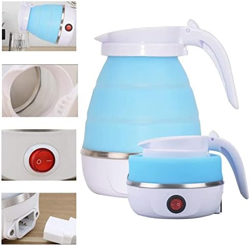 Foldable Electric Kettle, Portable Travel Kettle 0.6L Food Grade Silicone Electric Kettle for Camping Travel and Bedroom