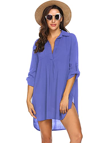 Ekouaer Cover Ups for Women Beach Bikini Shirt Beachwear Bathing Suit,3X-Large Navy