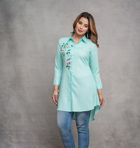 Image of Casual Full Sleeve Hand Embroidery Rayon Women's Long Shirt
