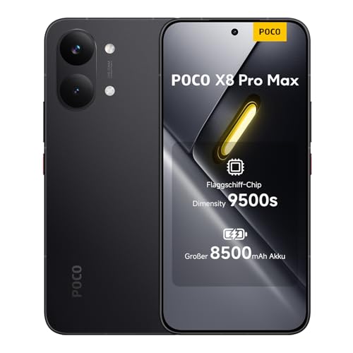 XIAOMI Poco X8 Pro Max Smartphone 12GB+512GB, Dimensity 9500s Prozessor, 8500mAh Akku, Ultra-helles AMOLED-Display, 50MP Light Fusion 600 Hauptkamera mit OIS, Handy in Schwarz, 3 Jahre Garantie