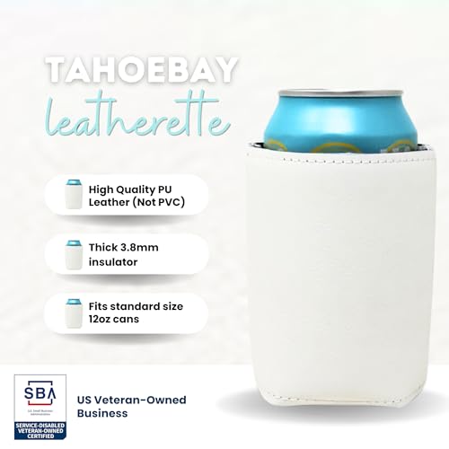 Image of TahoeBay Leatherette Can Cooler Sleeves in Bulk, 12-Pack, White | Blank Faux Leather, Plain Neoprene Beer Coolers for 12 oz Cans, Blanks for Heat Transfer Vinyl, Groomsmen Gifts, Party Favors