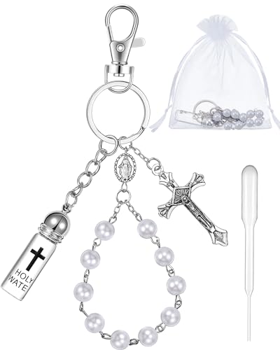 Blushtier Holy Water Bottle Keychain Gift with Rosary Bead Crucifix