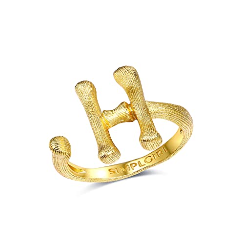 SIMPLGIRL Bagues en or Bague de lettre initiale Plaqué or 18 carats Bagues de bijoux réglables ouvertes pour femmes Hommes, Lettre H Cover