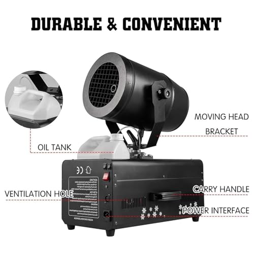 Máquina de nieve comercial JOSBY de 2000 W, con cabeza oscilante de 90°, alcance de chorro de 4-8 m y área de cobertura de 50 m2, control manual o remoto, se puede colgar boca abajo, para bodas, fiestas y fotografía miniatura 4