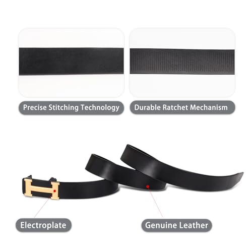 Image of Aurolran Men&Womens Leather Dress Belt Business Automatic Buckle Belt Color-Black Silver Gold