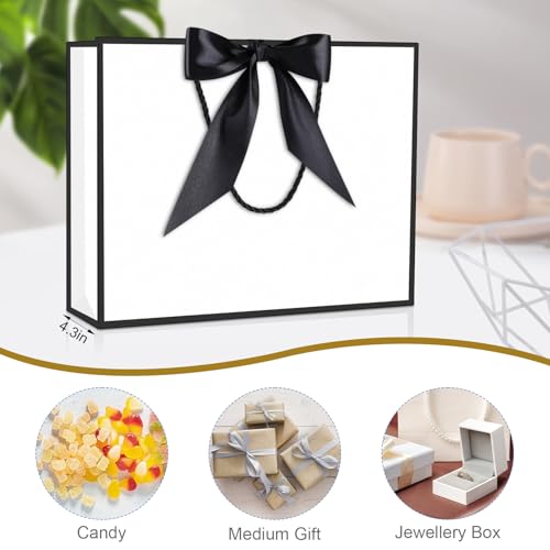 Image of JMANNI Gift Bags with Handles, 13 inch Medium Gift Bag for Presents, 1 Pcs Bags with 2 Tissue Paper and 1 Cards for Graduation Baby Shower Wedding Fathers Day Mother's Day Birthday Party（white-black）