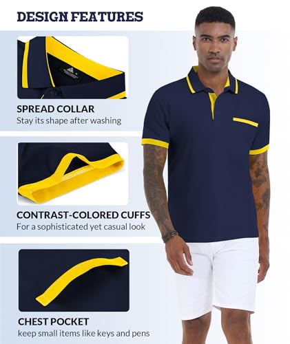 VALANCH Polo Shirt for Men Short Sleeve Golf Polo Moisture Wicking Collared Tennis T Shirt Navy XL - image 4