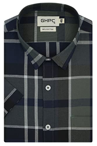 Image of GHPC 100% Cotton Checkered Half Sleeves Regular Fit Formal Shirt for Men