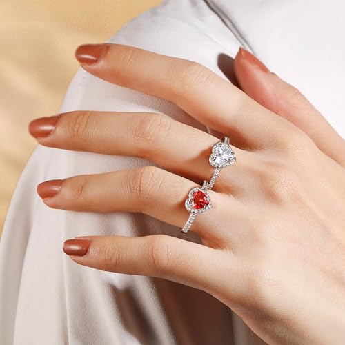 Cijisx 925 Sterling Silver Heart Ring Engagement Ring for Women 1 CT Heart Cut Gemstone Birthstone Promise Ring for Her Colored Cubic Zirconia Ring Size 7 — view 3