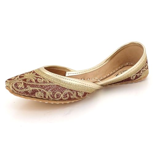 AARZ LONDON - AARZ LONDON Womens Designer Embroidered Ladies Jutti Khussa Traditional Handcrafted Mojari Punjabi Mojari Wedding Party Dark Brown Shoes Size 5 UK 38 EU