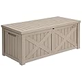 YITAHOME 120 Gallon Large Deck Box, Upgraded Resin Outdoor Storage Boxes w/Flexible Divider, Waterproof Cushion Storage Bench for Patio Furniture, Pool Supplies, Garden Tools - Lockable, Light Brown