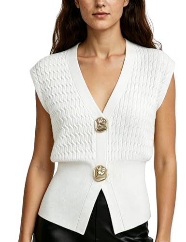 Image of AMEBELLE Vest Tops for Women Cable Knit Sweater Sleeveless V Neck Cardigans Lightweight Knit Pullover Summer Tops
