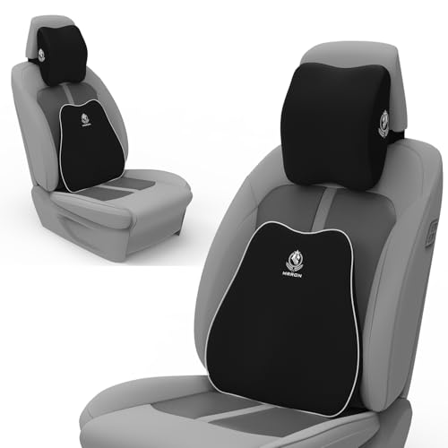 Image of MRRON Series Memory Foam Neck Rest & Extra Lumbar, Relief Pillow, 100% Soft Memory Foam Pillow, Adjustable Strap, Cervical Support for Car Seat. (Black, Slim Backrest)