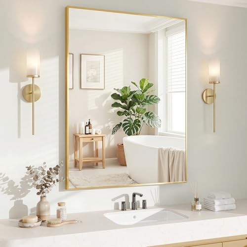 Image of Koonmi Gold Mirrors for Wall, 30x40 Inch Bathroom Mirror, Rectangular Wall Mirror for Living Room Bedroom Bathroom, Hangs Horizontally or Vertically