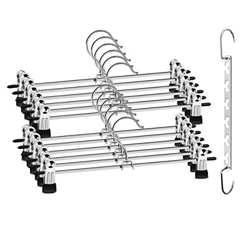 ilauke Broek Hanger, 12 Pack Rok Jas Hangers met Antislip Clip, Broek Hangers Ruimtebesparend voor Broek Rok Broek Kleding + Metalen Hanger Haak