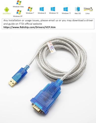 Image of DTECH USB to Male Serial Adapter Cable with FTDI FT232RL Chipset DB9 RS232 Male Port Supports Windows 11 10 8 7 and Mac Linux (2M)