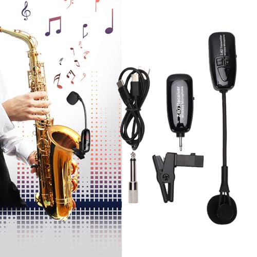 Sistema de micrófono inalámbrico LICAEVEY 2.4G para saxofón con captación direccional de 360 grados y clip transmisor receptor para trompeta, trombón, flauta y banda de escenario miniatura 6