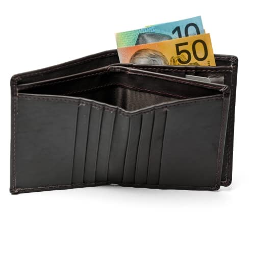 Mens Slim Genuine Leather Wallet RFID Blocking Bi-fold Black Brown, BROWN, RFID Safe Bi Fold Slim Genuine Leather Wallet2