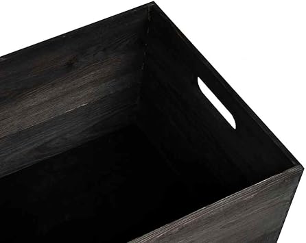 Solid Pine Wood Box with Handles Black 40x30x23 cm, Wooden Storage Crate for Home Organization