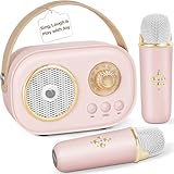 PRUNUS C20 Mini Karaoke Machine Portable Bluetooth Speaker with Wireless Microphone 6 Sound Modes for Adults&Kids Birthday Home Farmily Friends Party Gifts for Girls Boys Friends-Pink