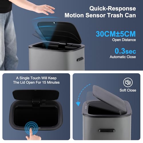 Basura automática con sensor de movimiento 55 L rectangular gris miniatura 7