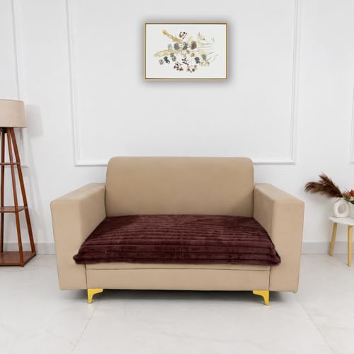 Image of Homerz Premium Rabbit Fur Sofa Cover with Anti-Skid Backing, Soft Plush Fabric Sofa Protector for Living Room Furniture (Pink, 2 Seater, Only Seat Cover)