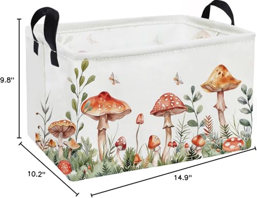 Image of Essme Rectangular Mushroom Basket,Kids Storage Bins Organizer with Handles for Girls Room Decor, Gift Basket,Shelf Basket.(Mushroom)