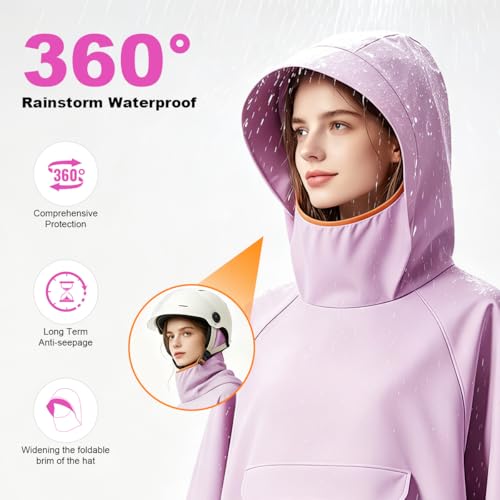 Image of PALAY High Collar Motorcycle Raincoat with Hood, Folding Hand Guard Flaps, PVC Full-Cover Riding Poncho with Front Pocket, Adult Women Raincoat for E-Bike, Scooter & Outdoor Riding