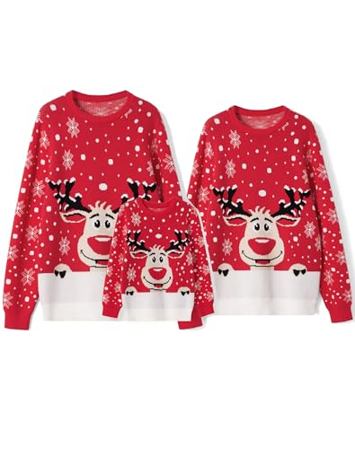 Family Christmas Sweaters Matching Sets Snowflake Reindeer Long Sleeve Holiday Xmas Knitted Pullover Top